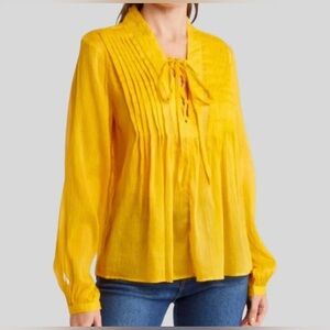 Rag & Bone Sachi Blouse Womens XXS saffron yellow Cotton/Silk Boho Chic Top